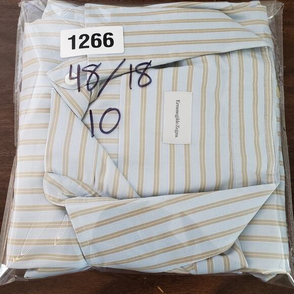 Ermenegildo Zegna Striped Dress Shirt Mens 18 48 Blue Beige Button Down 52x32 - Picture 10 of 10